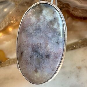 2508 Artisan Silver and Gray Moss Agate Stone Ring